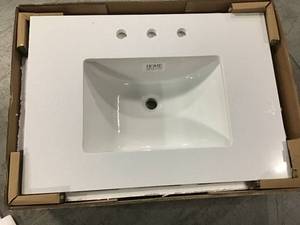 lot 17 image: HOME DECORATORS COLLECTION 31 in. W x 22 in. D Engineered Marble Vanity Top in Snowstorm with White Single Trough Sink