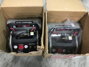 lot 30 image: 2 HUSKY 4.5 Gal. Portable Electric-Powered Silent Air Compressors SEE PICS