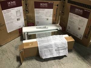 lot 42 image: Pallet with 3  HOME DECORATORS COLLECTION 20-18 in. W x 26 in. H Fog Free Framed Recessed or Surface-Mount Mirror Bathroom Medicine Cabinet in Brushed Nickel SEE PICS