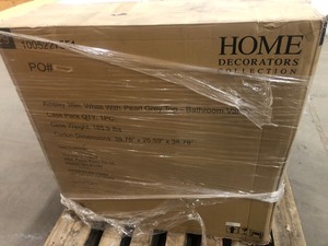 lot 48 image: Home Decorators Collection Ainsley 36 in. W x 22 in. D Vanity in White with Cultured Stone Vanity Top in Grey with White Basin No used