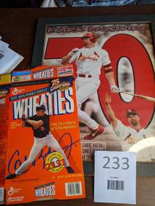 lot 233 image: 1995 Cal Ripken Jr. Wheaties Box & Mark McGuire Framed Print