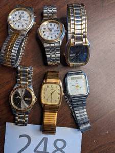 lot 248 image: (6) Mens Watches with Metal Bands