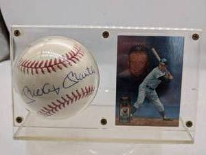 lot 6 image: Mickey Mantle Counterfeit Autographed Scandal Ball with Card in Holder