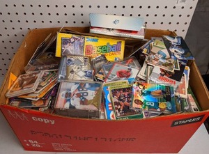 lot 214 image: Large Box Filled with Open Trading Card Packs