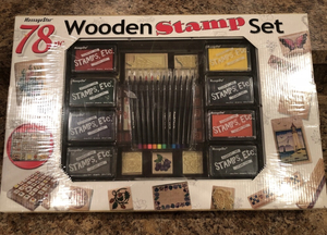 lot 191 image: Brand New 78 Piece Wooden Stamp Set with Aluminum Case