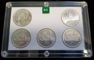 BU SET OF 1965 CANADA SILVER DOLLARS 5 DIFFERENT VARIETIES