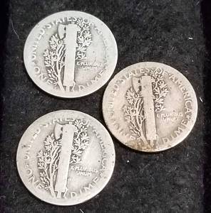 3 EARLY DATE MERCURY DIMES 1916 1917-S 1919-S