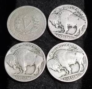 4 US NICKELS 1912 LIBERTY 1918 1935 1935 BUFFALO