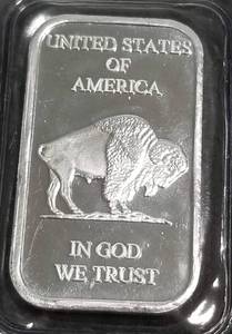 1 TROY OZ. .999 FINE SILVER BAR INDIAN BUFFALO DESIGN SEALED