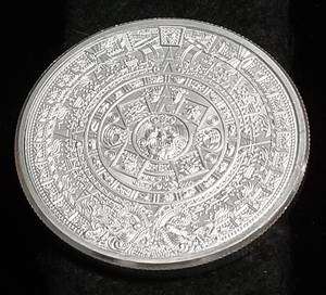2 TROY OZ. .999 FINE SILVER AZTEC CALENDAR DESIGN
