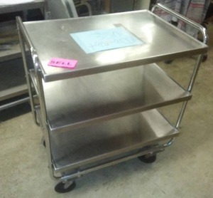 lot 11 image: 3 tiered rolling cart, stainless steel, 36H x 31L x 21W.