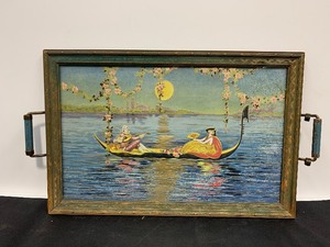 lot 61 image: Vintage 1920s-30s Era Framed Embossed Litho Print Serving Tray