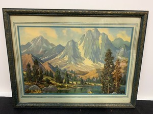 lot 62 image: Framed Vintage 1930s Mountain Scene Litho Print