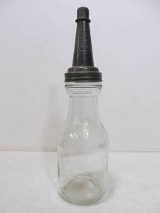 lot 13 image: Vintage Embossed Glass Motor Bottle wMaster Spout