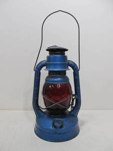 lot 14 image: Vintage Blue Dietz Lantern wRed Glass Globe