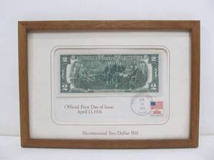 lot 19 image: Framed Vintage First Day Cover w2 Dollar Bill
