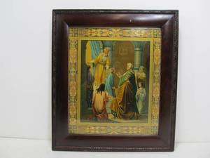 lot 25 image: Nice Framed Antique Russian Icon Lithograph