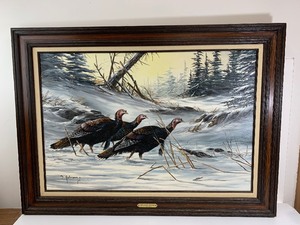 lot 208 image: Excellent LARGE Original Oil on Canvas Wildlife Painting wTurkey - Afternoon Shadows by Dean Johnson