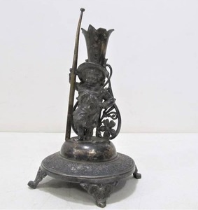 lot 41 image: Antique Silver Plated Brass Figural Bud Vase or Pen Holder