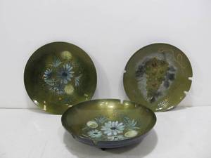 lot 44 image: 3 Vintage Mid Century Signed SACHA BRASTOFF Enameled Coper Ashtrays