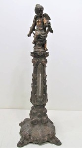 lot 48 image: Large Antique Figural Pedestal Thermometer wCherub