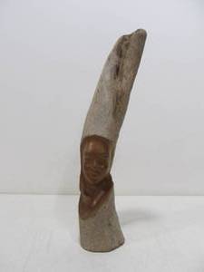 lot 102 image: Vintage Hand Carved Driftwood Face Sculpture