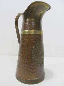 lot 107 image: Vintage Hand Hammered Copper & Brass Pitcher