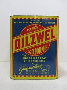 lot 129 image: Nice Vintage OILZWEL 2 Gallon Motor Oil Can