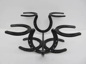 lot 178 image: Signed Iron Horseshoe Wine Rack Bottle Holder