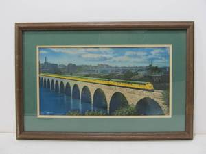 lot 166 image: Nice Vintage CHICAGO NORTHWESTERN 1940s Railroad Train Print - Stone Arch Bridge Minneapolis