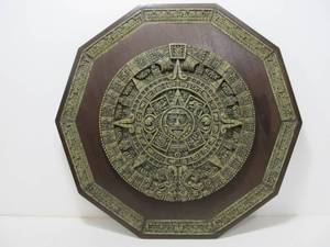 lot 232 image: Vintage AztecMayan Style Wooden Wall Plaque