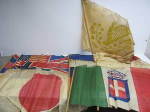 lot 250 image: Lot of Orig Antique WW1 Era Allied Nation Flags