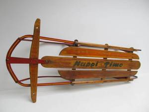 lot 225 image: Vintage HAPPI TIME Wooden Snow Sled