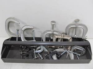 lot 306 image: Metal Tool Tray wMany C-Clamps - Pony etc