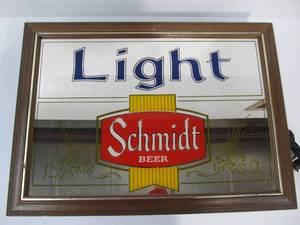 lot 331 image: Vintage SCHMIDT Light Beer Lighted Mirror Sign