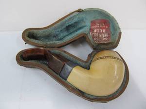 lot 337 image: Antique Meerschaum Pipe w GRAIN BELT Beer Advertising on Case