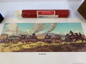 lot 256 image: Vintage WINCHESTER East Meets West Railroad Print wOriginal Tube