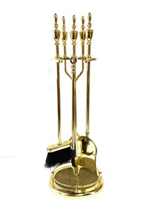 lot 319 image: Vintage Solid Brass 5 Piece Fireplace Tool Set