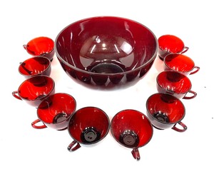 lot 328 image: Vintage Ruby Red Glass Punch Bowl Set