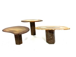lot 283 image: 3 Hand Made Stone Slice Pedestal Stand