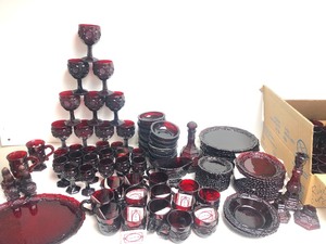 lot 296 image: LARGE Collection of Avon CAPE COD Ruby Red Glass Dishes