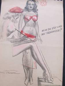 lot 300 image: Earl MacPherson Artists Sketch Pad June Pin-Up Girls Framed
