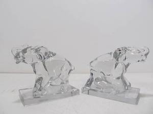 lot 349 image: Pair of Vintage Mid Century Heavy Crystal Elephant Bookends