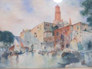 lot 356 image: Old Vintage 1930s Signed M.A. Williams WatercolorGouache Canal Scene Painting.