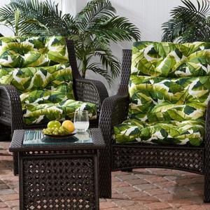 lot 17 image: 23 in. x 44 in. Outdoor High Back Dining Chair Cushion in Palm Leaves White