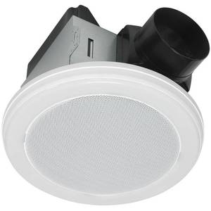 lot 38 image: Decorative White 70 CFM Bluetooth Stereo Speaker Exhaust Bathroom Exhaust Fan with LED Light