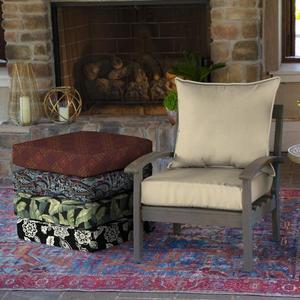 lot 14B image: 25 x 24 New Tan Leala Texture 2-Piece Deep Seating Outdoor Lounge Chair Cushion