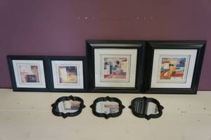 lot 27 image: 4 Small Framed Pieces of Art, 3 Mirrors