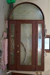 lot 92 image: Fiberglass Front Door - Leaded Glass - NEW