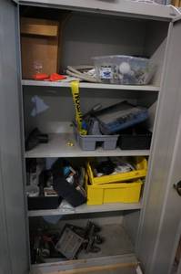 lot 405 image: Metal Cabinet with Contents - Lighting, Casters